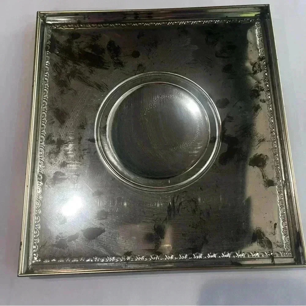 Vintage Western Germany Ornate Sweetheart Lovers Velvet Tin Box Container silver